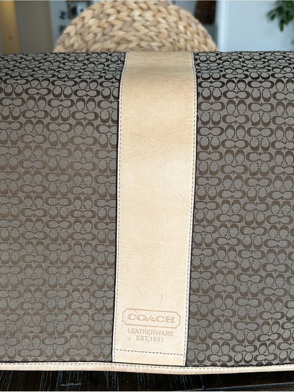 Coach Signature Canvas Laptop Messenger in Brown with Tan Trim